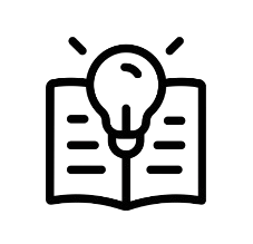 Minimalist line-art illustration of a stylized lightbulb above a stack of books or a filing cabinet, set against a solid black background. The lightbulb is outlined simply, with radiating lines symbolizing ideas or innovation. Below, a rectangular object divides into horizontal sections, representing stacked books or drawers. The monochromatic design uses varying shades of gray, creating a clean and modern aesthetic with a balanced composition that emphasizes knowledge and education.