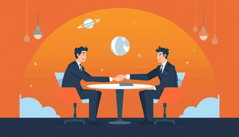 Home 6 lucid origin The image is a flat illustration depicting a business meeting taking place in a 0 60 1